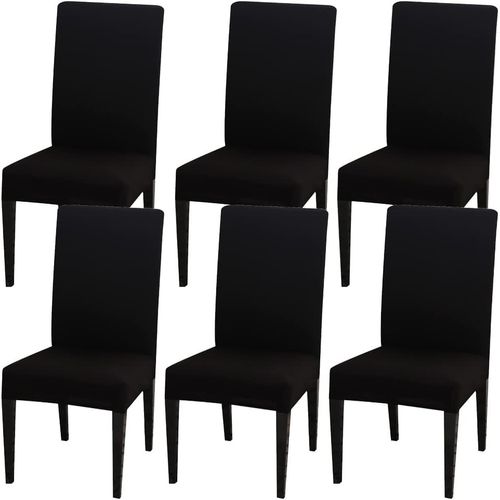 Housse De Chaise Avec Dossier 6 Pièces, Élastique Universelle Anti-Taches, Moderne, Lavable, Décorative, Pour Salon, Maison, Restaurant, Hôtel (Noir)