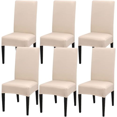 Housse De Chaise Avec Dossier 6 Pièces, Élastique Universelle Anti-Taches Moderne, Lavable, Décorative, Couvre-Chaises Pour Salon, Maison, Restaurant, Hôtel (Beige)