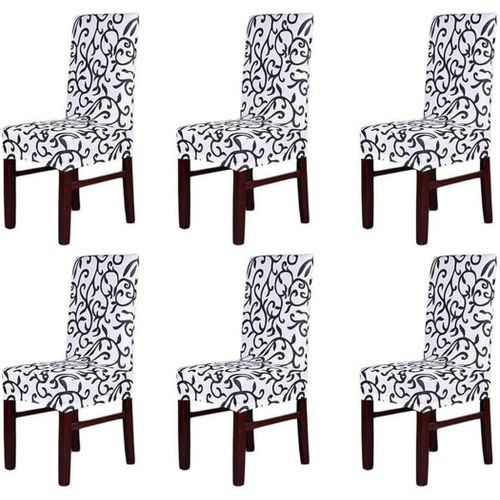 Housse De Chaise Avec Dossier 6 Pièces, Élastique Universelle Anti-Taches Moderne, Lavable, Décorative, Couvre-Chaises Pour Salon, Maison, Restaurant, Hôtel (Noir Blanc)