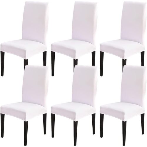 Housse De Chaise Avec Dossier 6 Pièces, Élastique Universelle Anti-Taches, Moderne, Lavable, Décorative, Pour Salon, Maison, Restaurant, Hôtel (Blanc)
