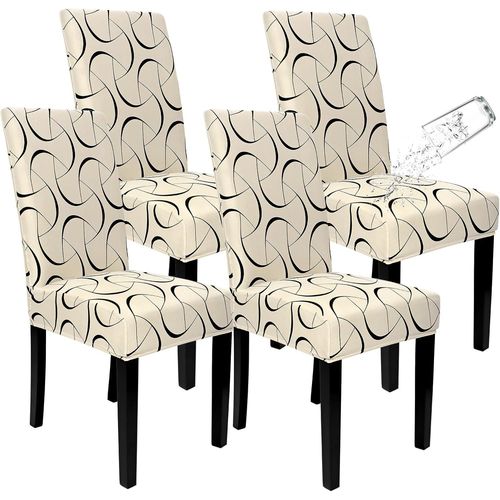 Lot De 6 Housses De Chaise De Salle À Manger, D'hôtel Et De Cuisine, Imperméables Et Extensibles Avec Bande Élastique, Beige
