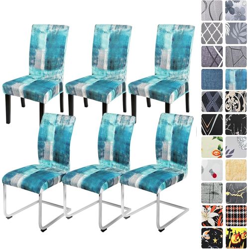 Lot De 6 Housses De Chaise Extensibles, Élastiques, Amovibles Et Lavables, Protection Pour Salle À Manger, Restaurant, Hôtel, Banquet Et Mariage, Motif Bleu Turquoise