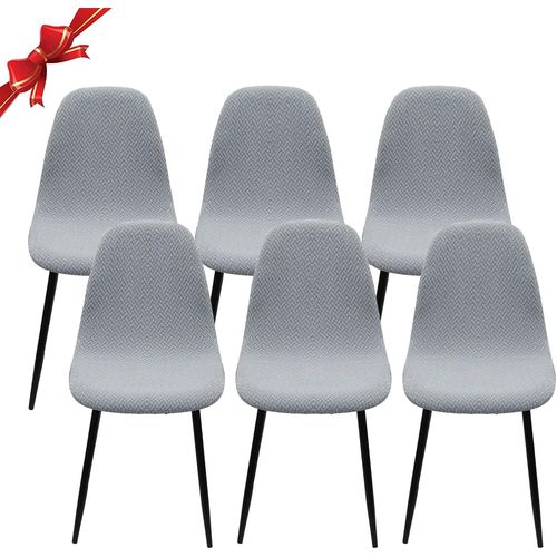 Housse De Chaise Scandinave Lot De 6, Housse De Chaise De Salle Manger Scandinaves Extensible,Jacquard Diagonal Couverture Chaise Élastique Universel Pour Décoration Maison, Lumière Gris Clair