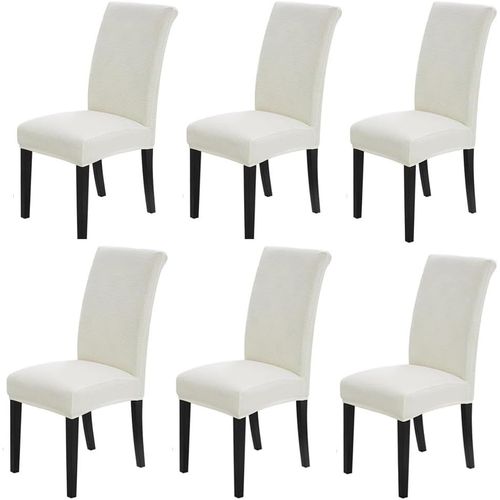 Housses De Chaise Avec Dossier 6 Pièces, Élastique Lavable, Amovible, Housses De Chaise Universelles Modernes, Couvre-Chaises De Salon, Salle À Manger, Cuisine, Hôtel (Blanc)