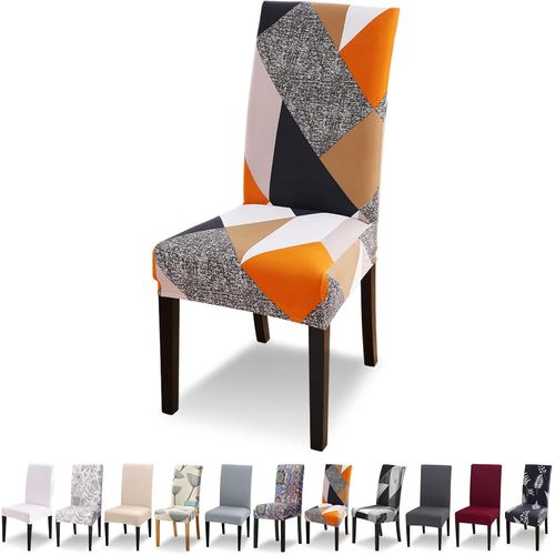 Housse De Chaise Extensible Lot De 4 Housse De Chaise Salle À Manger Universel Lavable Moderne Couvre Couverture De Chaise Pour Décor Salle À Manger Restaurant Hôtel Bouquet,Géométrie Orange