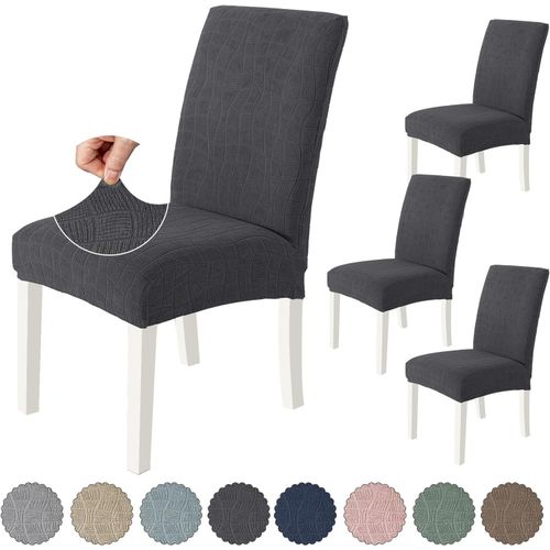 Housse De Chaise 4 Pièces, Housse Chaise Salle À Manger Élastique, Couvre Chaise Moderne Extensible, Lavable Protection Chaise, Universel Housse Pour Chaise Mariage, Gris Foncé