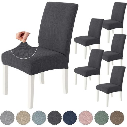 Housse De Chaise 6 Pièces, Housse Chaise Salle À Manger Élastique, Couvre Chaise Moderne Extensible, Lavable Protection Chaise, Universel Housse Pour Chaise Mariage, Gris Foncé