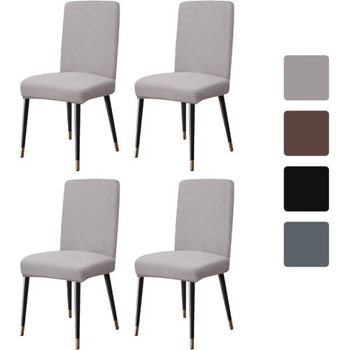 Lot De 4 Housses De Chaise De Salle À Manger Extensibles, Universelles, En Jacquard, Protection Amovible Pour Chaises De Salle À Manger, Cuisine, Restaurant Et Hôtel (Gris)