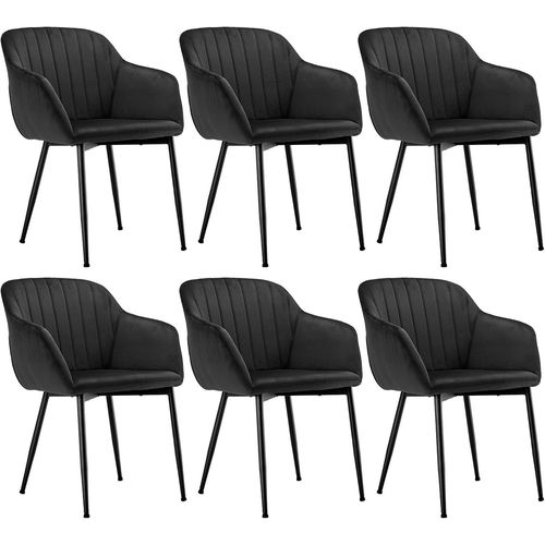 Chaises Noir Salle À Manger En Velours Lot De 6, Chaise De Cuisine Rembourrée Avec Accoudoirs Et Pieds En Métal Pour Salon.[G42]