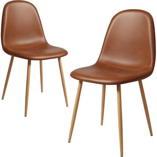 Lot Rétro Rembourrées Pour La Cuisine Et La Salle À Manger, Chaises Scandinaves En Similicuir Avec Pieds En Métal, Marron, Pu, Mousse, Ensemble De 2.[G22]