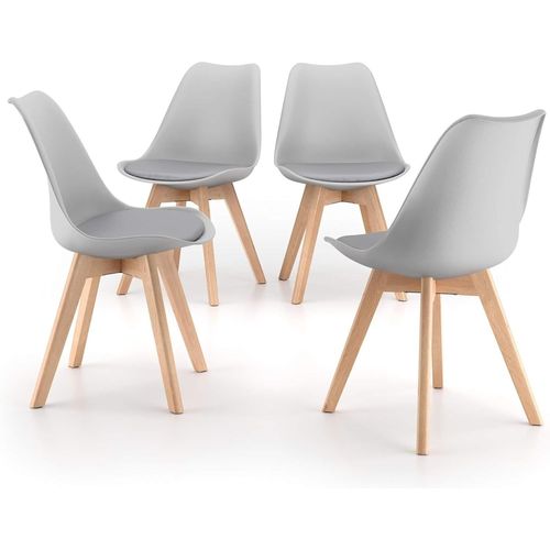 | Lot De 4 Chaises De Salle À Manger Ou Bureau Avec Pieds En Bois De Hêtre Et Coussin Souple En Similicuir | Dim: 50x48x 82 H Cm | (Gris).[G506]