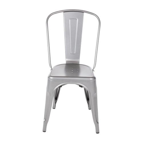 Chaises Bistro En Acier (Lot De 4), Gris Métallisé, Acier Galvanisé, Hauteur D'assise : 440 Mm, Chaises D'intérieur Et D'extérieur, Empilables, Usage Professionnel Et Domestique, Gl329.[G508]