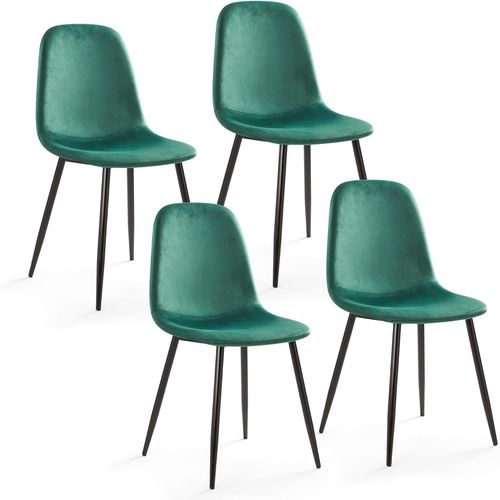 Lot De 4 Chaise De Salle À Manger, Velours Chaises De Cuisine Avec Assise Rembourrée En Pieds En Métal, Moderne Pour Salle À Manger Salon, Vert.[G82]