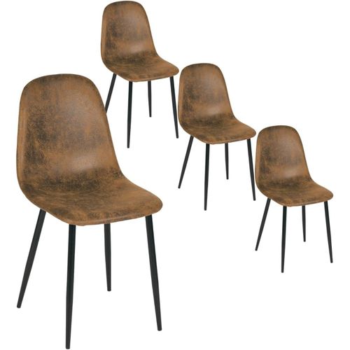Lot De 4 Chaises De Salle À Manger Rembourrées En Métal Et Daim Synthétique, Style Scandinave, Apporte Une Touche Nordique À Votre Cuisine, Salle À Manger Ou Salon, Marron.[G764]