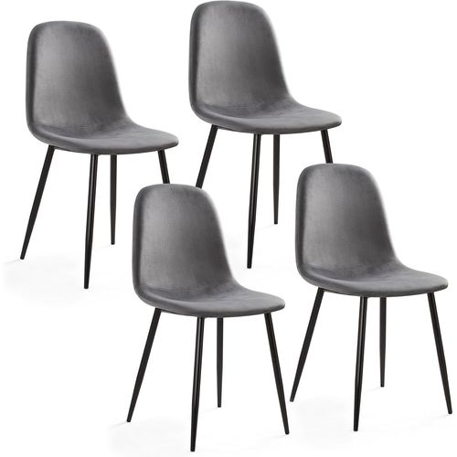 Lot De 4 Chaise De Salle À Manger, Velours Chaises De Cuisine Avec Assise Rembourrée En Pieds En Métal, Moderne Pour Salle À Manger Salon, Gris.[G79]