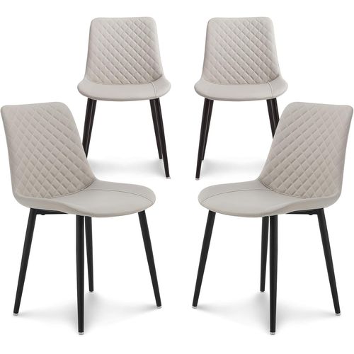 Chaise Salle À Manger Lot De 4 Chaise De Cuisine, Beige Similicuir Avec Dossier Et Siège Rembourré Pieds En Métal, Moderne Chaise Design.[G90]