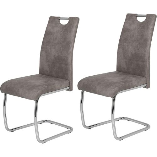 Flora Ii Lot De 2 Chaises De Cuisine Pivotantes En Microfibre Vintage Gris Structure Tubulaire Ronde Chromée Dossier Avec Poignée.[G559]