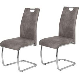 Flora Ii Lot De 2 Chaises De Cuisine Pivotantes En Microfibre Vintage Gris Structure Tubulaire Ronde Chromée Dossier Avec Poignée.[G559]
