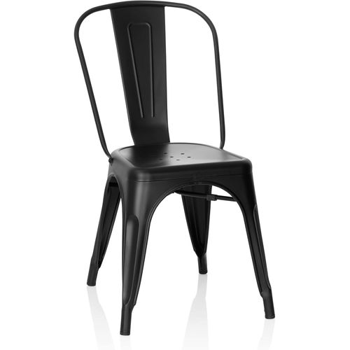 Chaise Bistrot Vantaggio Brush Métal Noir Mat, Chaise Au Style Industriel, Empilable.[G112]