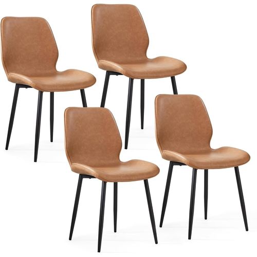 Lot De 4 Chaise De Salle À Manger, Chaises De Cuisine Avec Assise Rembourrée En Pieds En Métal, Moderne Pour Salle À Manger Salon, Marron.[G74]