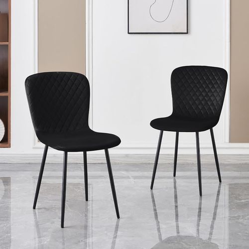 Lot De 2 Chaises De Salle À Manger En Velours Avec Dossier Et Pieds En Métal - Design Rétro Moderne Du Milieu Du Siècle - Pour Cuisine, Salle À Manger Et Salon - 86 X 58 X 45 Cm - Noir.[G321]