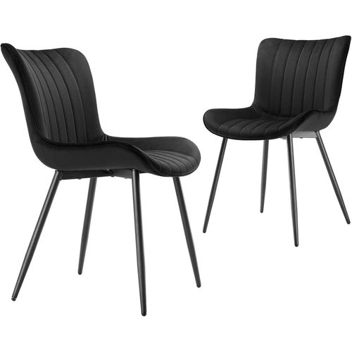 Chaises Velour Noir Salle À Manger Lot De 2, Chaise Rembourrée De Cuisine Moderne Avec Dossier Et Pieds En Métal.[G85]