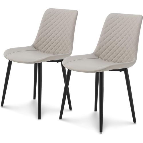 Chaise Salle À Manger Lot De 2 Chaise De Cuisine, Beige Similicuir Avec Dossier Et Siège Rembourré Pieds En Métal, Moderne Chaise Design.[G91]