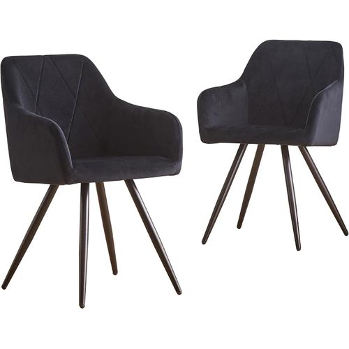 Chaise De Salon, De Salle À Manger En Cuir Synthétique/Velours Avec Design Tendance Avec Pieds En Métal Noir Et Siège Rembourré (Noir, 2), Amfbd-C141.[G518]