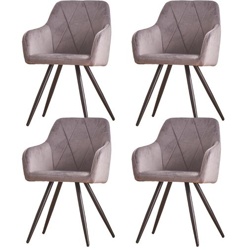 Chaise De Salon, De Salle À Manger En Cuir Synthétique/Velours Au Design Tendance Avec Pieds En Métal Noir Et Siège Rembourré (Grise, 4), Amfbd-C141.[G521]