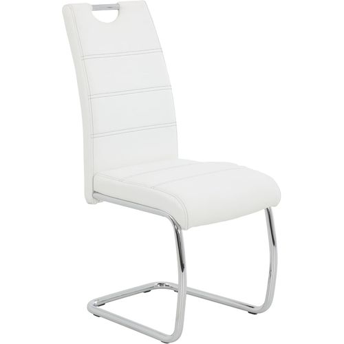 Flora Chaise À Bascule Avec Revêtement En Cuir Synthétique Blanc Structure Tubulaire Ronde Chromée Dossier Avec Poignée Charge Maximale 120 Kg.[G371]