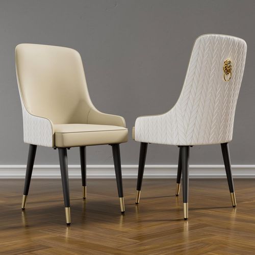 Lot De 2 Chaises Scandinave Salle À Manger: Chaise Beige De Cuisine En Cuir Confortable Chaise Design Salon Avec Pieds En Métal Rembourrée Pour Restaurant - 43.5x43.5x90cm.[G95]