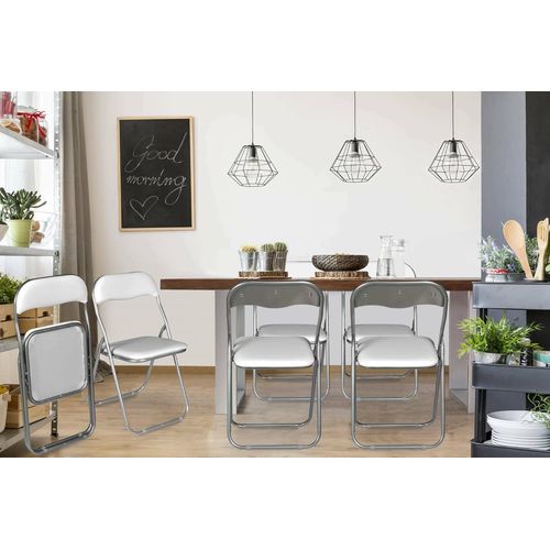 Salamanca Lot De 6 Chaises Pliantes Blanc 43 X 47 X 78 Cm, Simili Cuir.[G309]