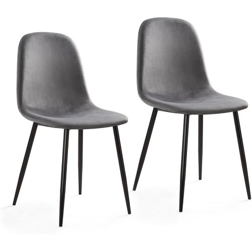 Lot De 2 Chaise De Salle À Manger, Velours Chaises De Cuisine Avec Assise Rembourrée En Pieds En Métal, Moderne Pour Salle À Manger Salon, Gris.[G81]