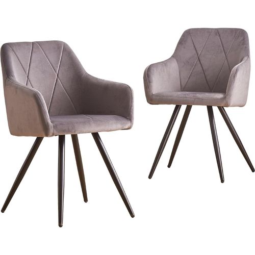Chaise De Salon, De Salle À Manger En Cuir Synthétique/Velours Au Design Tendance Avec Pieds En Métal Noir - Chaise De Loisirs Avec Siège Rembourré - Gris 2, Amfbd-C141.[G520]