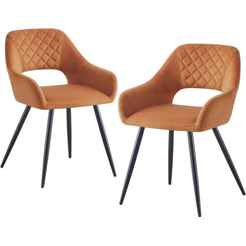Lot De 2 Chaises De Salle À Manger En Velours Avec Siège Rembourré À Dossier Ouvert - Design Moderne Avec Pieds En Métal - Pour Salle À Manger, Salon Et Cuisine - Orange.[G326]