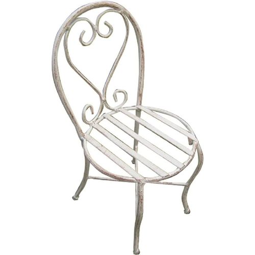 Mika Porte-Fleurs Fer Forgé Chaise, Blanc Vieilli.[G135]
