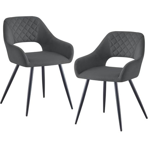 Lot De 2 Chaises De Salle À Manger En Velours Avec Siège Rembourré À Dossier Ouvert Et Pieds En Métal - Design Moderne - Pour Salle À Manger, Salon, Cuisine - Gris.[G330]