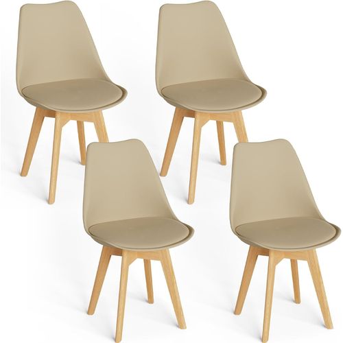 Lot De 4 Chaises De Salle À Manger Avec Pieds En Bois De Hêtre Massif - Design Scandinave - Chaises De Cuisine Rembourrées Avec Coussin D'assise Confortable - Pour Salle À Manger, Cuisine, S5.[G341]