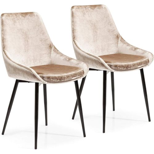 Design Chaise East Side, Beige/Noir, Aspect Velours, Lot De 2, Élégant, Chaises Salle A Manger, Deco Intérieur, Decoration Chambre, Cuisine, 83x48x57 Cm (H/L/P).[G134]