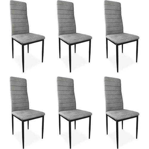Lot De 6 Chaises Tapissées Pour Salon, Salle À Manger, Finitions Marengo Et Pieds Noirs, Modèle Yrsa, Aluminium, 40 Cm (Largeur) X 42 Cm (Profondeur) X 96 Cm (Hauteur).[G576]