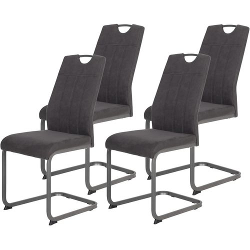 Christina Lot De 4 Chaises Luge Pour Salle À Manger Microfibre Anthracite D¿Aspect Rétro Armature Métallique Grise Dos Avec Poignée.[G343]