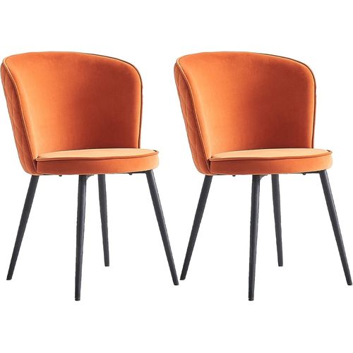 Lot De 2 Fauteuils De Salle À Manger Avec Revêtement En Velours Et Pieds En Métal Noir, Faciles D'entretien, Chaises Rembourrées De Style Scandinave, Design Rétro Pour Salle À Manger (2,.[G574]