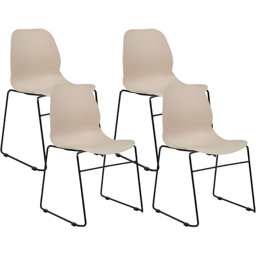 Lot De 4 Chaises De Repas Empilables Sans Accoudoirs Design Moderne Avec Pieds Noirs En Acier Et Plastique Beige Panora.[G825]