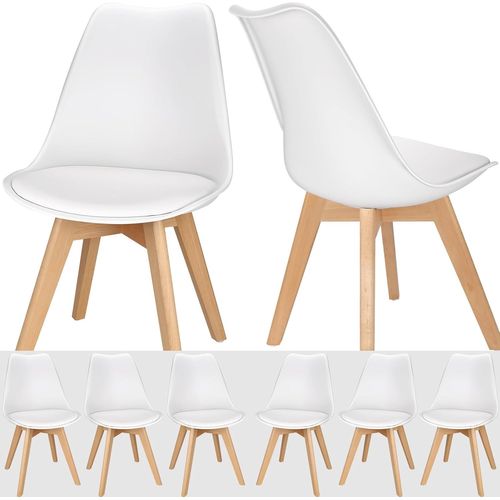Lot De 8 Chaises De Salle À Manger Pieds En Bois De Hêtre Massif - Design Scandinave - Chaises De Cuisine Rembourrées Coussin D'assise Confortable Salle À Manger,Cuisine,Salon,S5.[G339]