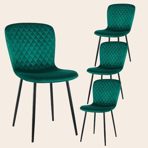 Lot De 4 Chaises De Salle À Manger En Velours Avec Dossier Et Pieds En Métal - Design Rétro Moderne Du Milieu Du Siècle - Pour Cuisine, Salle À Manger Et Salon - 86 X 58 X 45 Cm - Vert.[G315]