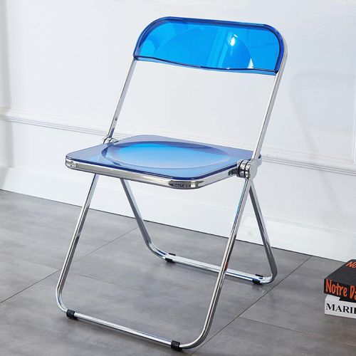 Chaise Pliante Transparent Moderne 48 X 48 X 76 Cm, Chaises De Salle À Manger Pliantes, Chaises Pliantes Interieures En Cadre Chromé, Convient Pour Salle À Manger, Salon, Bleu.[G141]