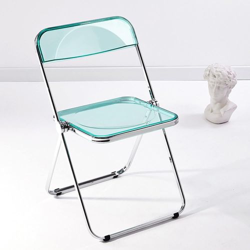Chaise Pliante Transparent Moderne 48 X 48 X 76 Cm, Chaises Pliantes Interieures En Cadre Chromé, Chaises De Salle À Manger Pliantes, Convient Pour Salle À Manger, Salon, Vert.[G140]