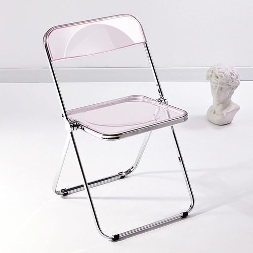 Chaise Pliante Transparent Moderne 48 X 48 X 76 Cm, Chaises Pliantes Interieures En Cadre Chromé, Chaises De Salle À Manger Pliantes, Convient Pour Salle À Manger, Salon, Rose.[G142]