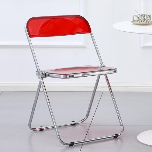 Chaise Pliante Transparent Moderne 48 X 48 X 76 Cm, Chaises Pliantes Interieures En Cadre Chromé, Chaises De Salle À Manger Pliantes, Convient Pour Salle À Manger, Salon, Rouge.[G139]