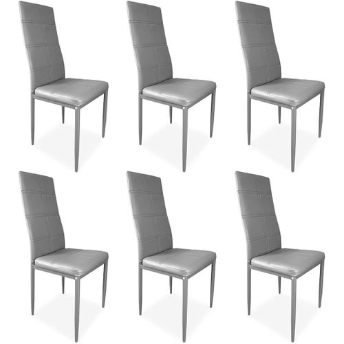 Lot De 6 Chaises Tapissées Pour Salon, Salle À Manger, Finition Grise, Modèle Alva, Aluminium, 38,5 Cm (Largeur) X 40 Cm (Profondeur) X 97 Cm (Hauteur).[G314]